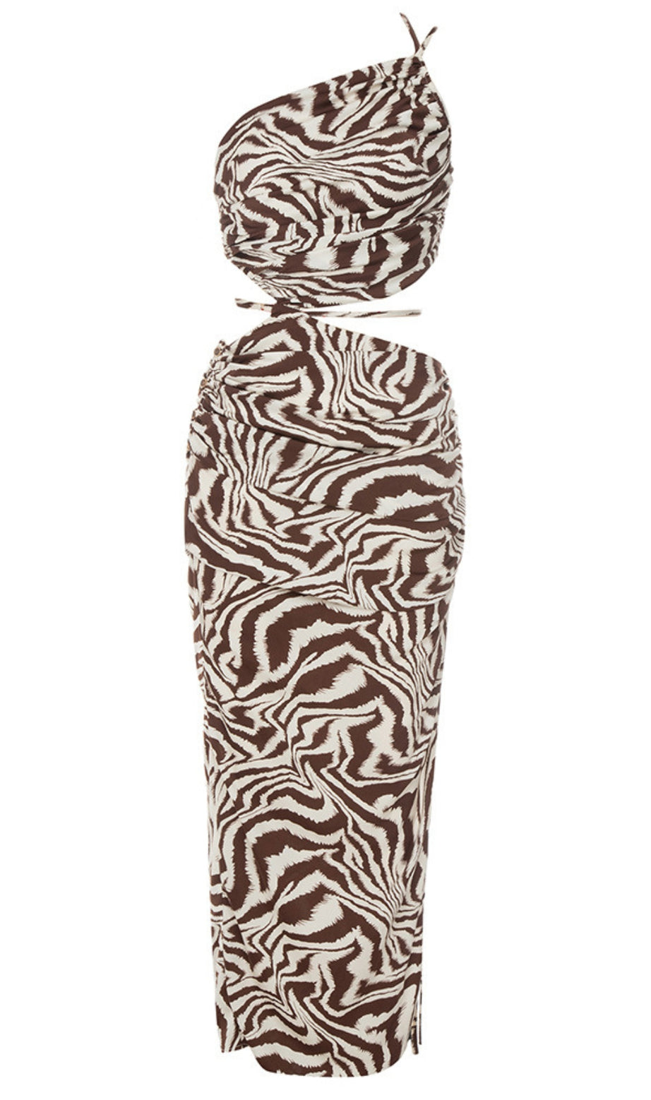 Zebra - Print One - Shoulder Cut - Out Midi Dress