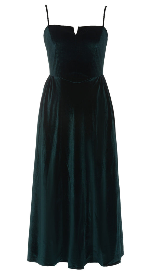 AIIZIE VELVET STRAPLESS MIDI DRESS IN DARK GREEN - product image