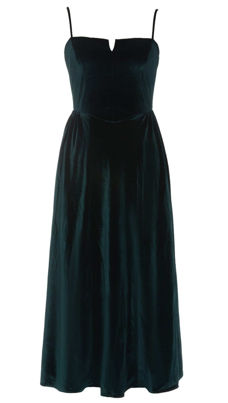 VELVET STRAPLESS MIDI DRESS IN DARK GREEN