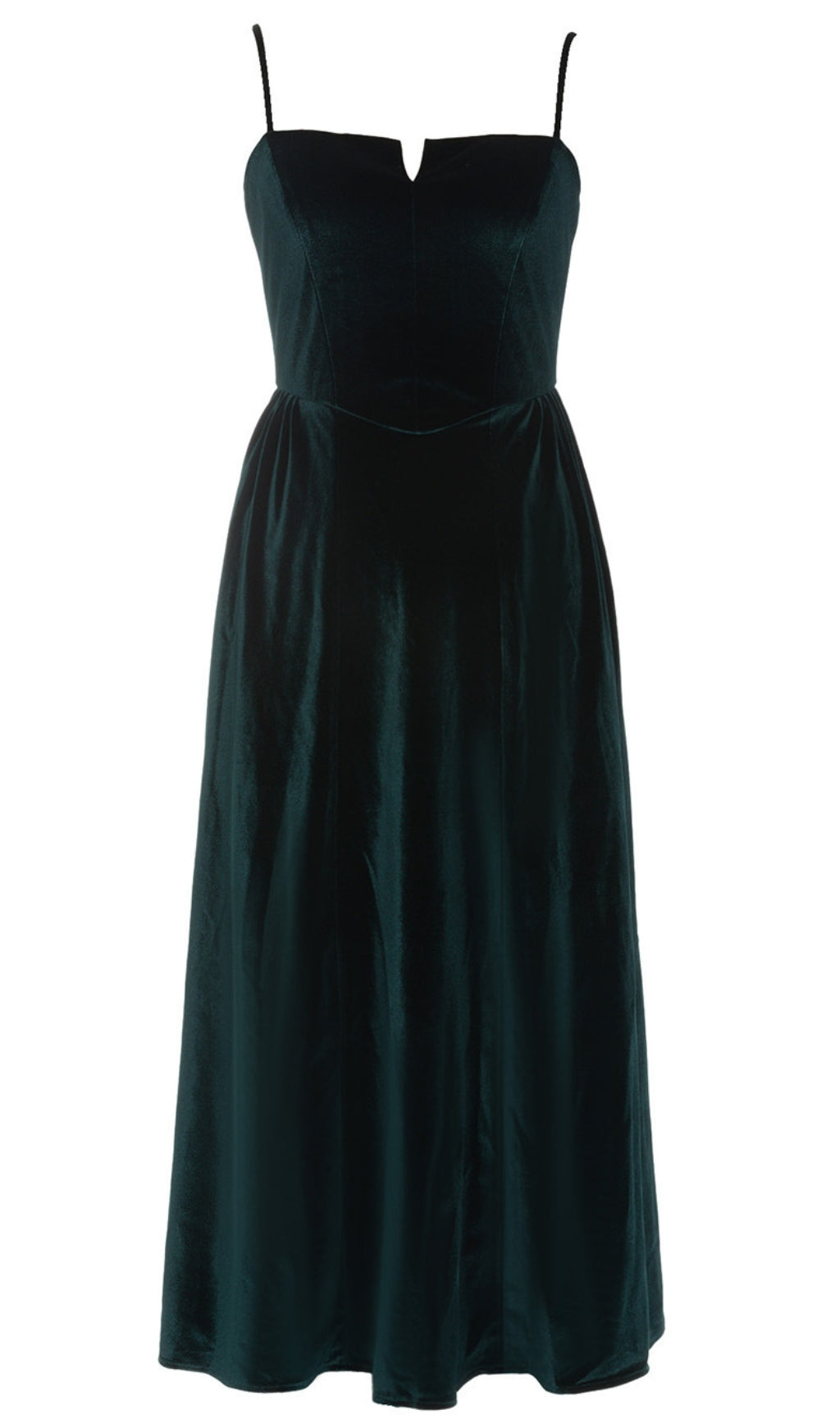 VELVET STRAPLESS MIDI DRESS IN DARK GREEN