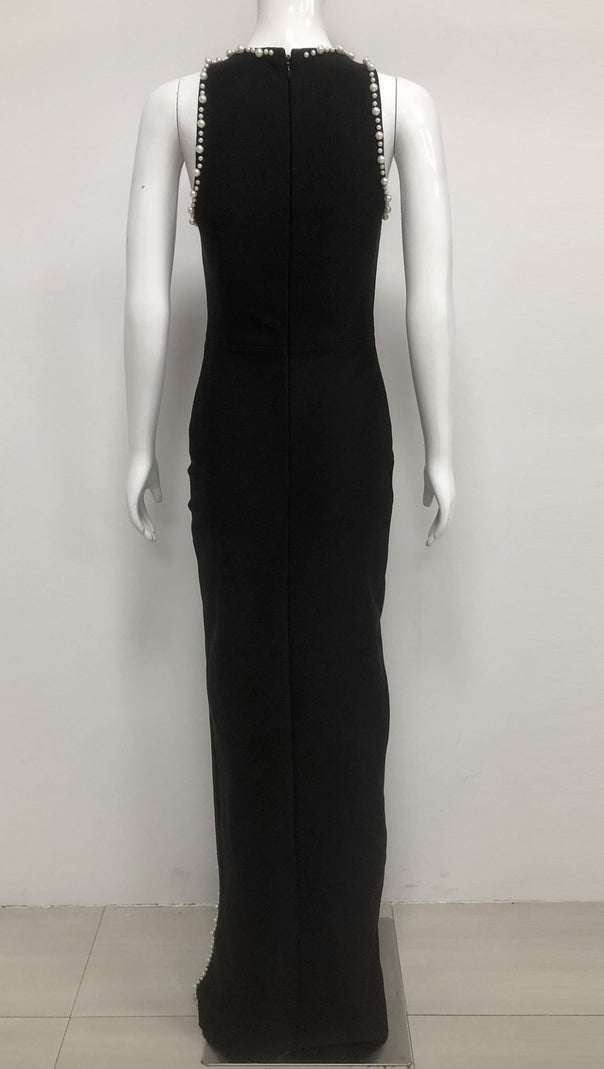 AIIZIE RHINESTONE - EMBELLISHED LIP & EYE SLIT MAXI DRESS IN BLACK - product image