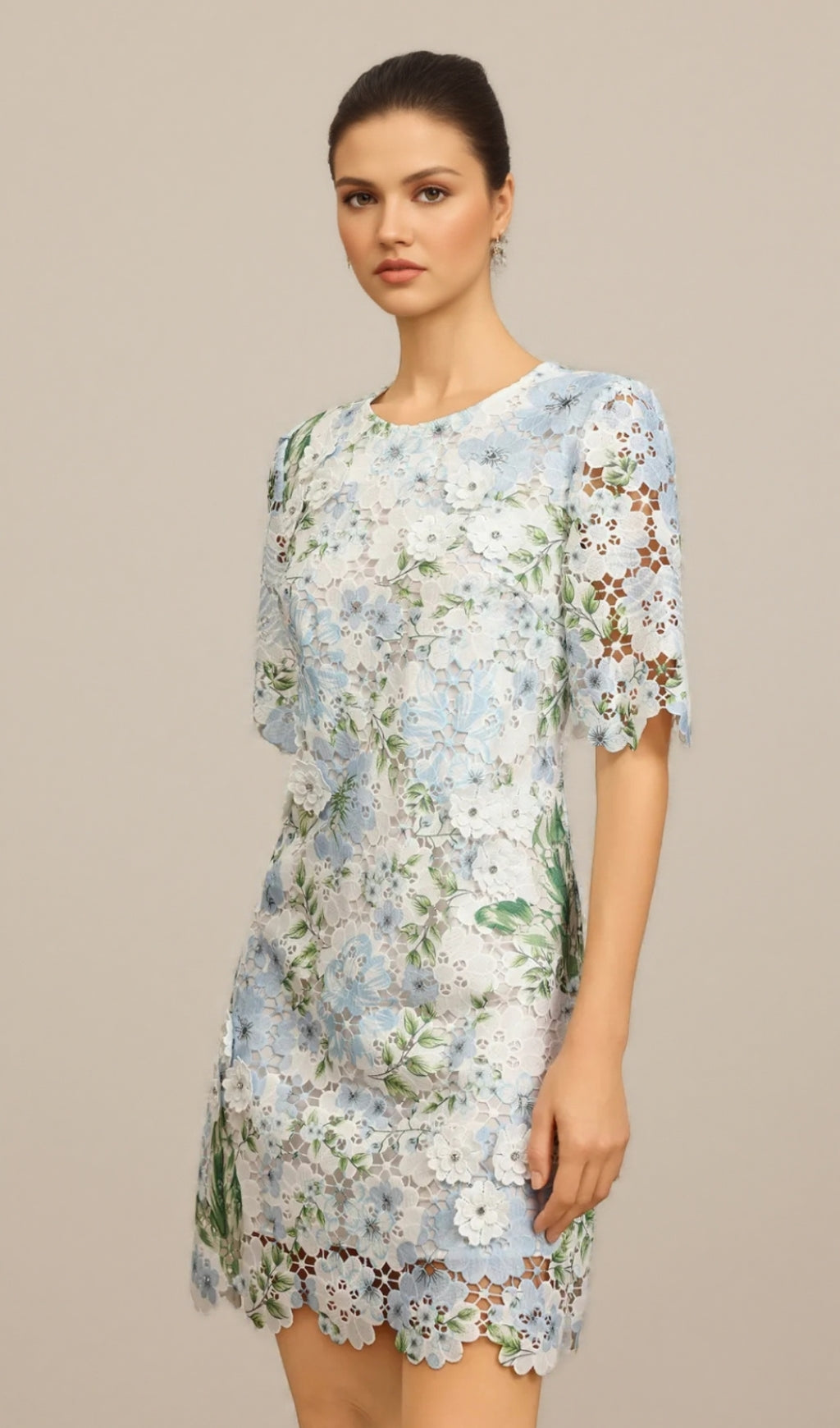 AIIZIE HAZEL FLORAL PRINTED LACE MINI DRESS IN SKY BLUE - product image