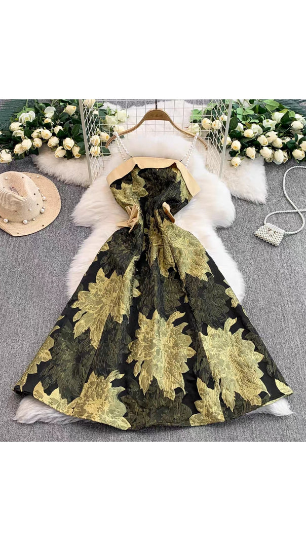 AIIZIE JACQUARD STRAP BOW MIDI DRESS - product image