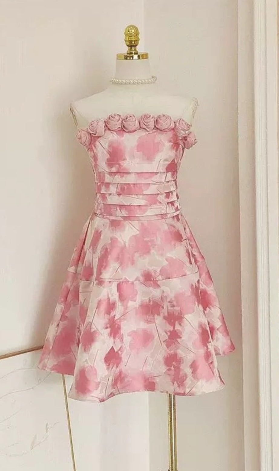 3D Floral Jacquard Mini Dress In Pink
