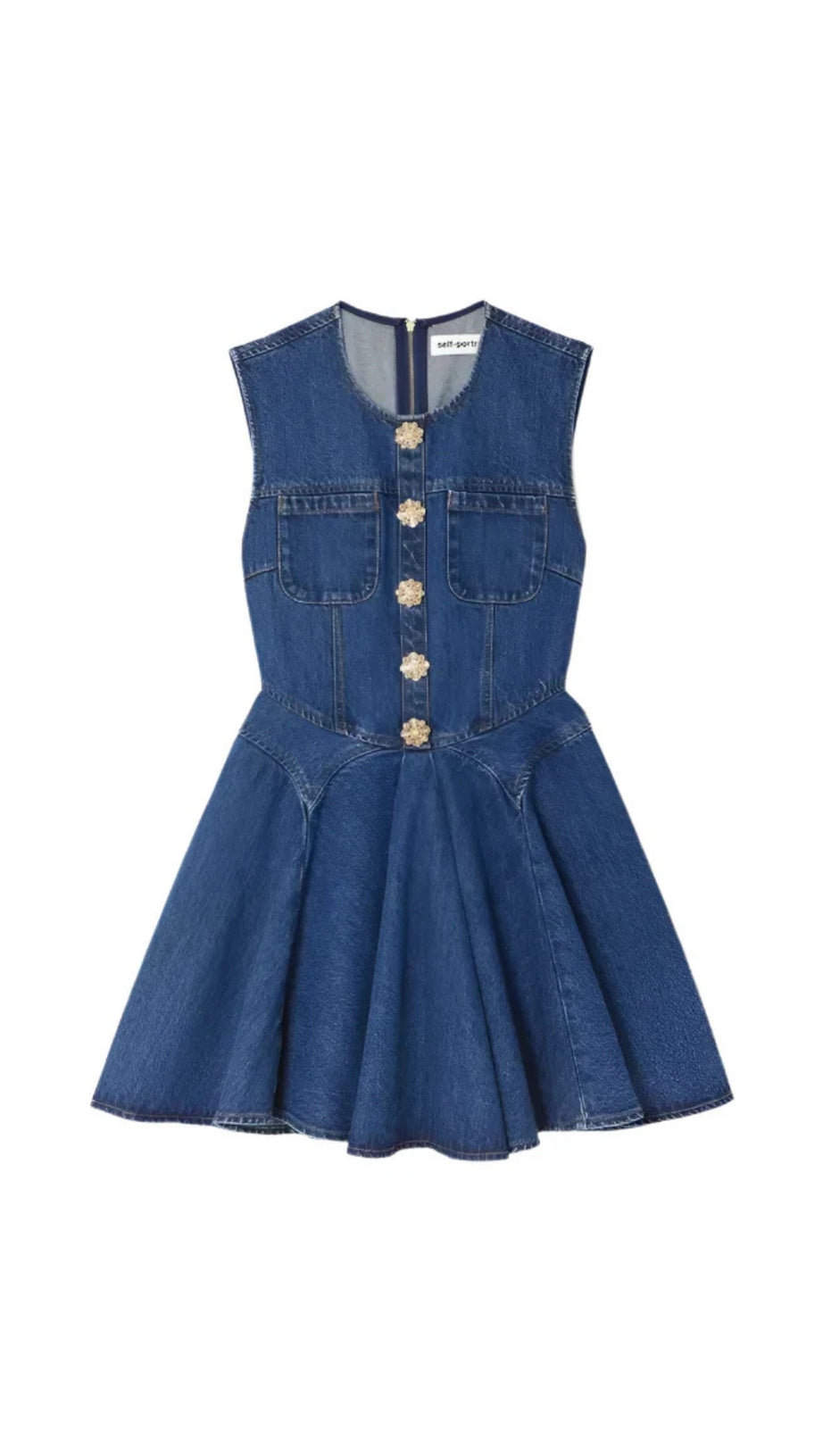 Ärmelloses Mini-Jeanskleid mit Blumenknöpfen in Blau
