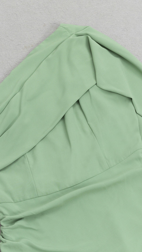 AIIZIE ONE - SHOULDER RUCHED SLIT MIDI DRESS IN GREEN - product image