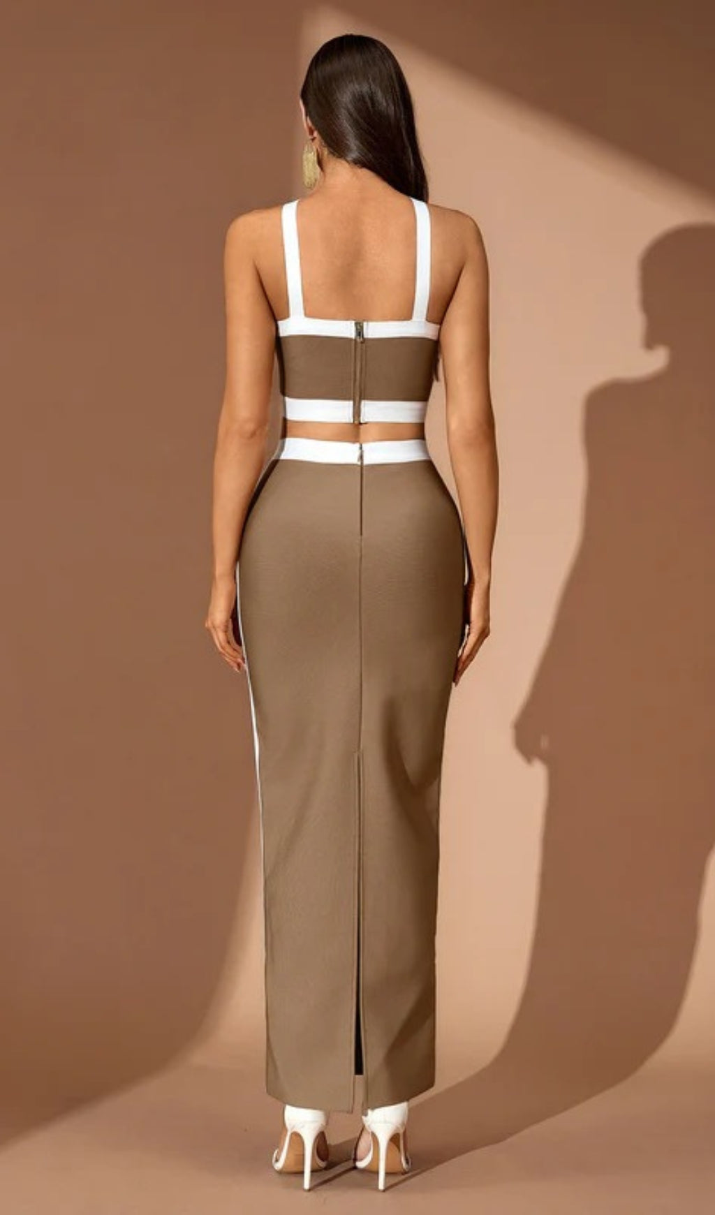 AIIZIE CORA WHITE STRIPED PATCHWORK MAXI BANDAGE SET - BROWN - product image