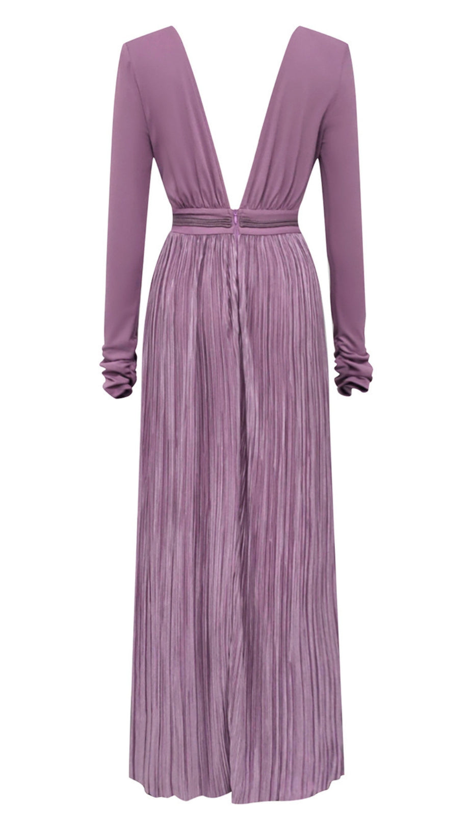 LONG - SLEEVE PLEATED - WAIST MAXI DRESS IN LILAC