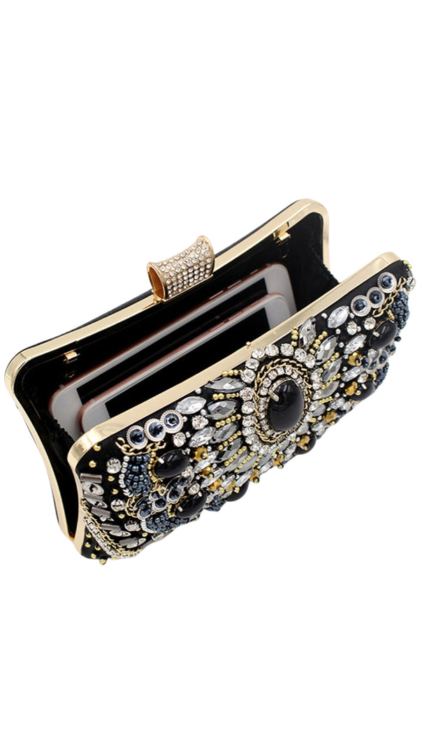AIIZIE BLACK BEADED SHOULDER CHAIN EVENING CLUTCH - product image