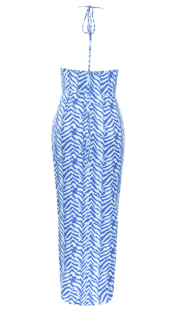 AIIZIE ZEBRA - PRINT RUFFLED HALTER MIDI DRESS IN BLUE - product image