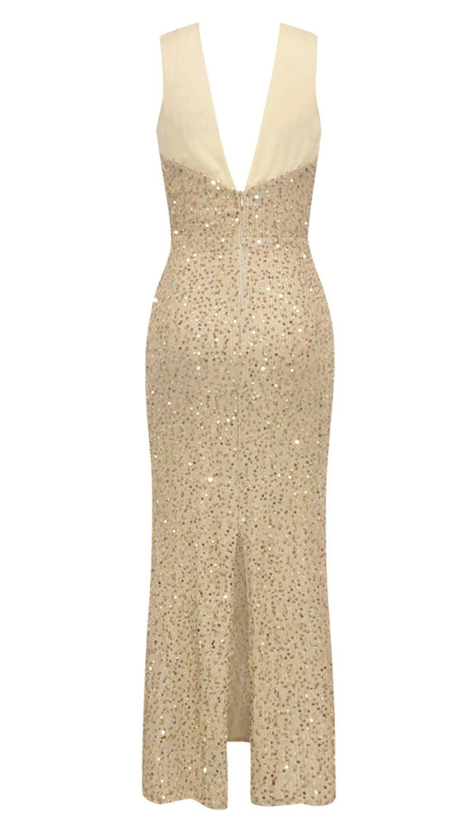 Gerafftes Neckholder-Midikleid mit Pailletten in Champagner