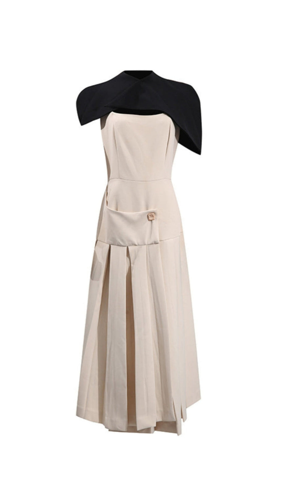 GUSTAVE KHAKI CAPE SLEEVELESS IRREGULAR MIDI DRESS