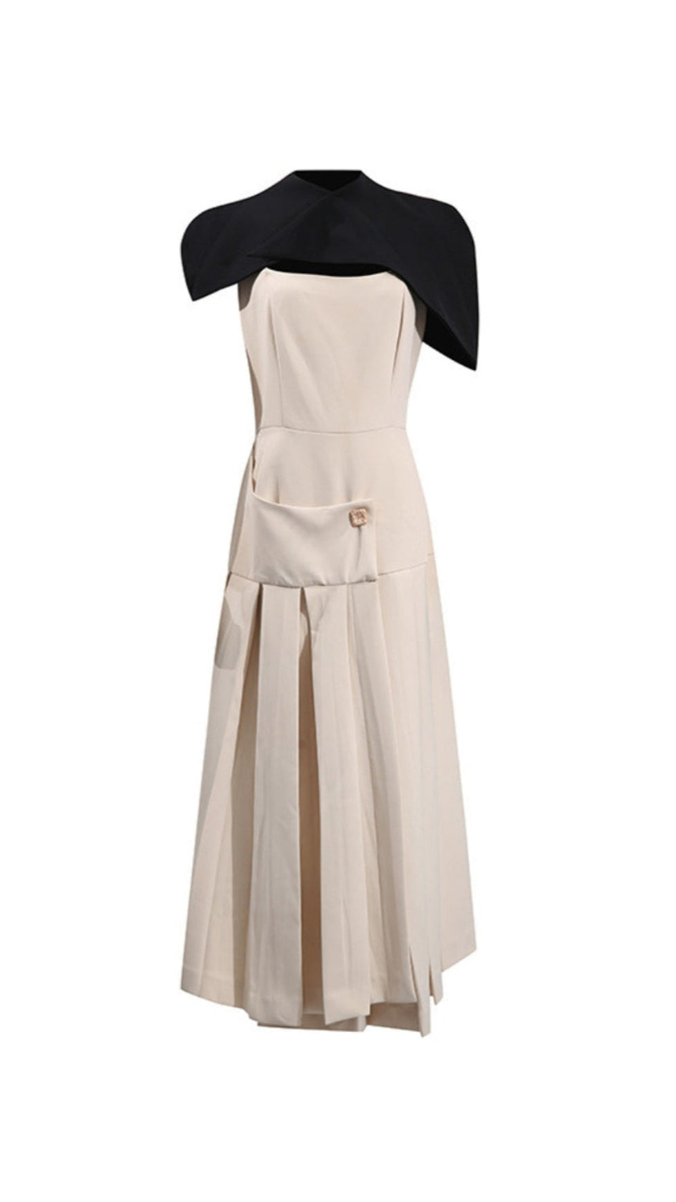 GUSTAVE KHAKI CAPE SLEEVELESS IRREGULAR MIDI DRESS