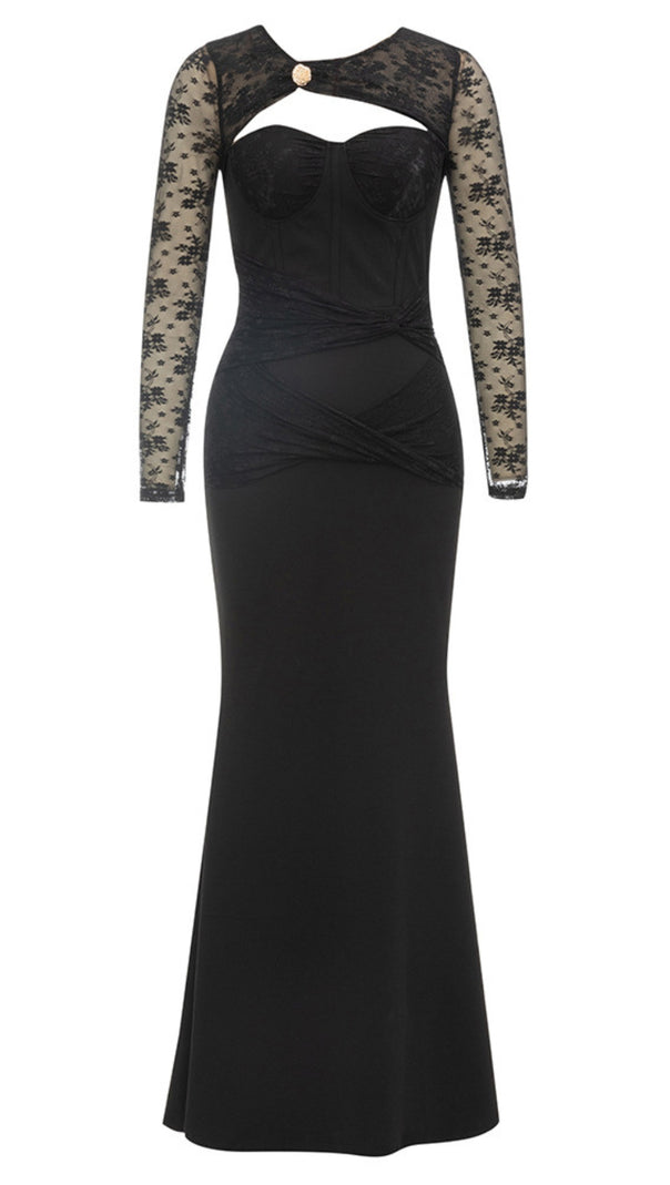 AIIZIE LACE - SLEEVE CUTOUT - WAIST MERMAID MAXI DRESS IN BLACK - product image
