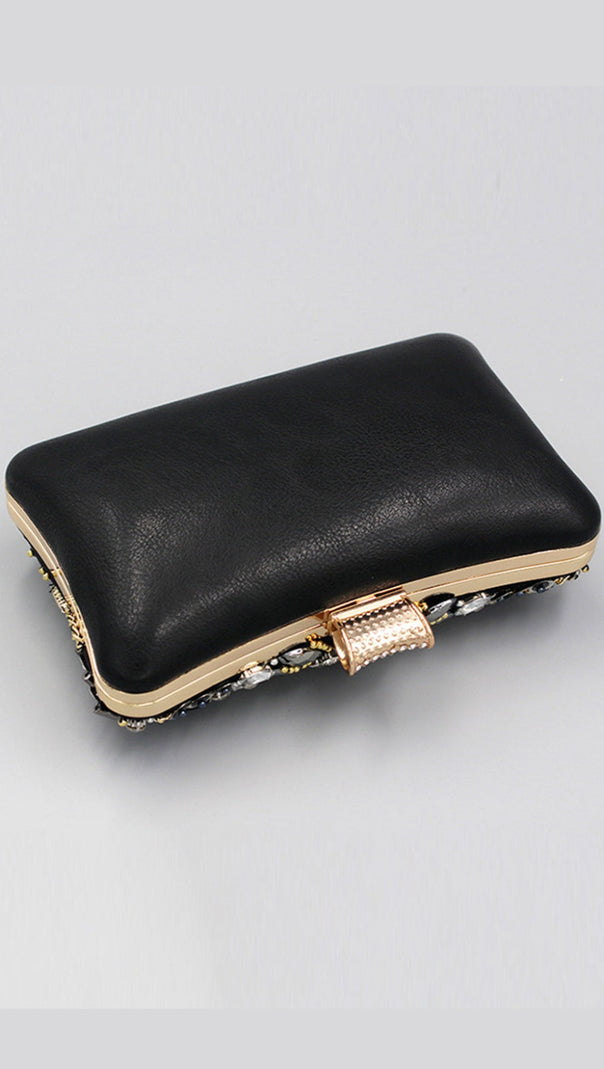 AIIZIE BLACK BEADED SHOULDER CHAIN EVENING CLUTCH - product image