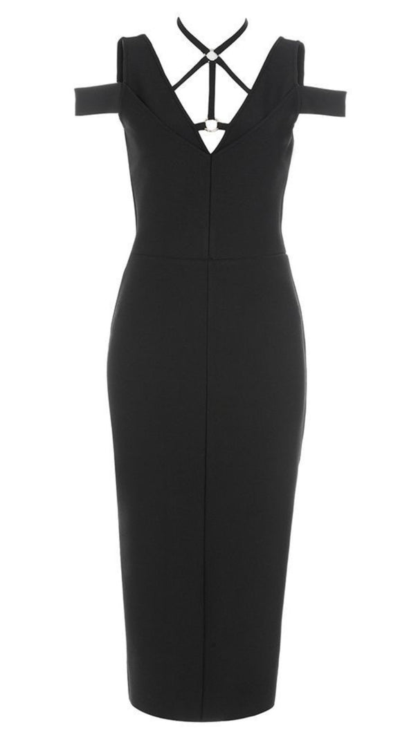 AIIZIE CUT - OUT COLD - SHOULDER BODYCON MIDI DRESS IN BLACK - product image