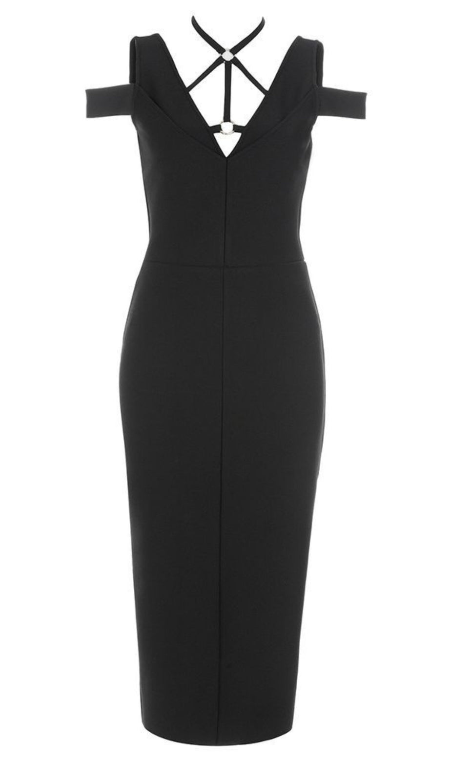 Cut - Out Cold - Shoulder Bodycon Midi Dress in Black