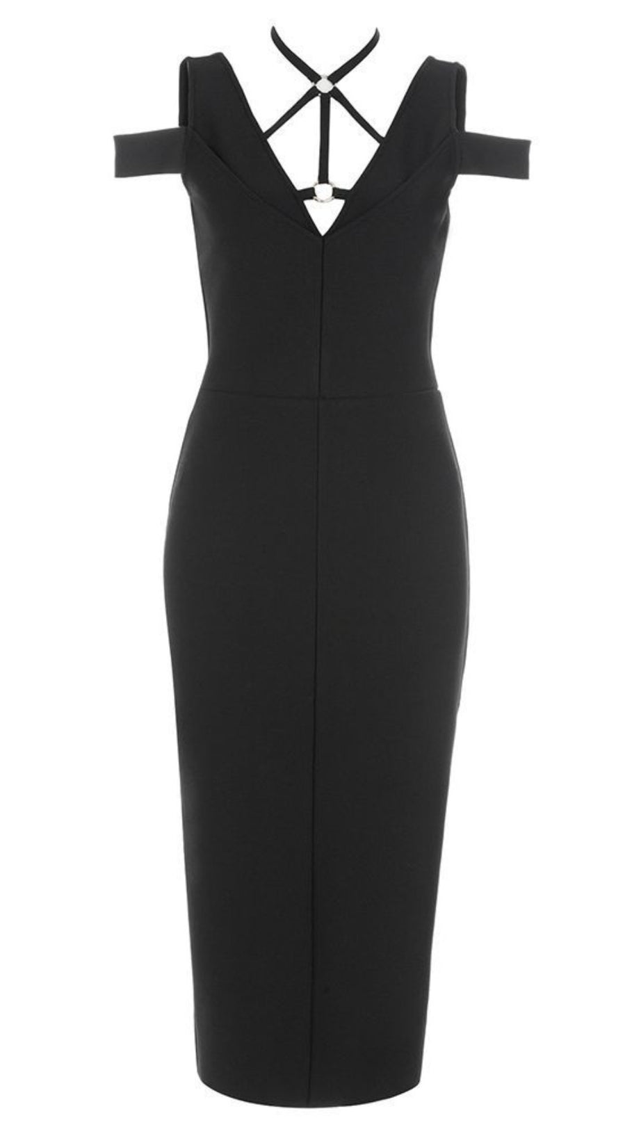 CUT - OUT COLD - SHOULDER BODYCON MIDI DRESS IN BLACK