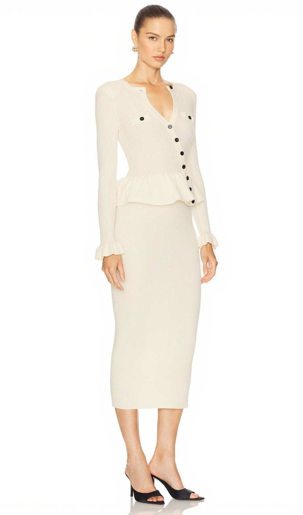 AIIZIE CAROLINE ASYMMETRIC KNIT MIDI DRESS IN BEIGE - product image