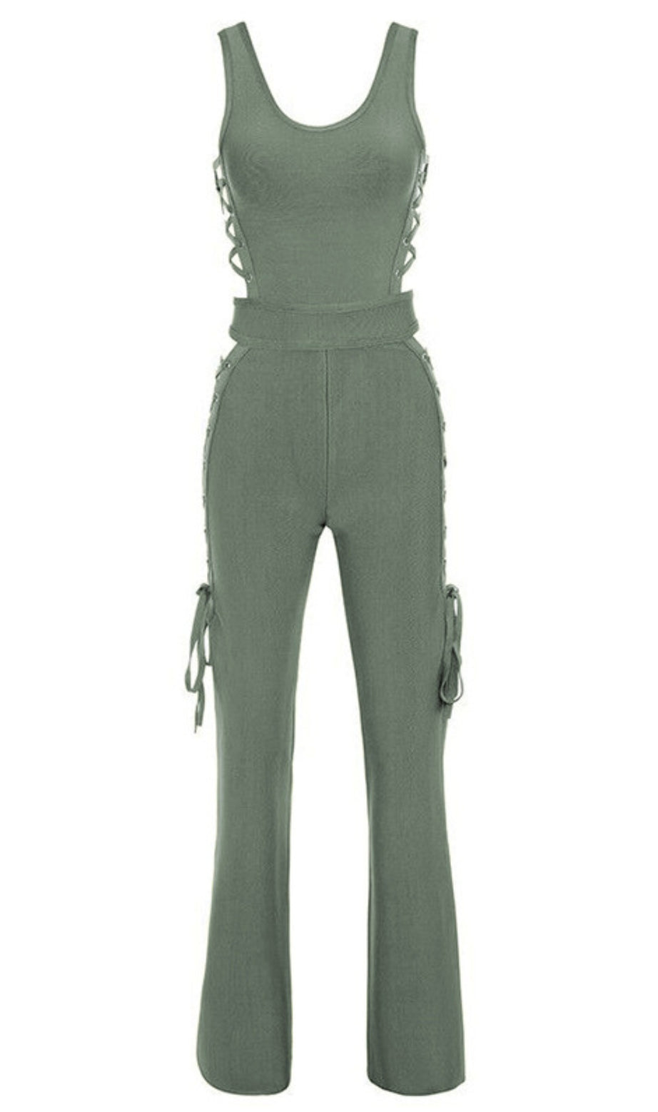 OLIVE GREEN TIE - WAIST JUMPSUIT
