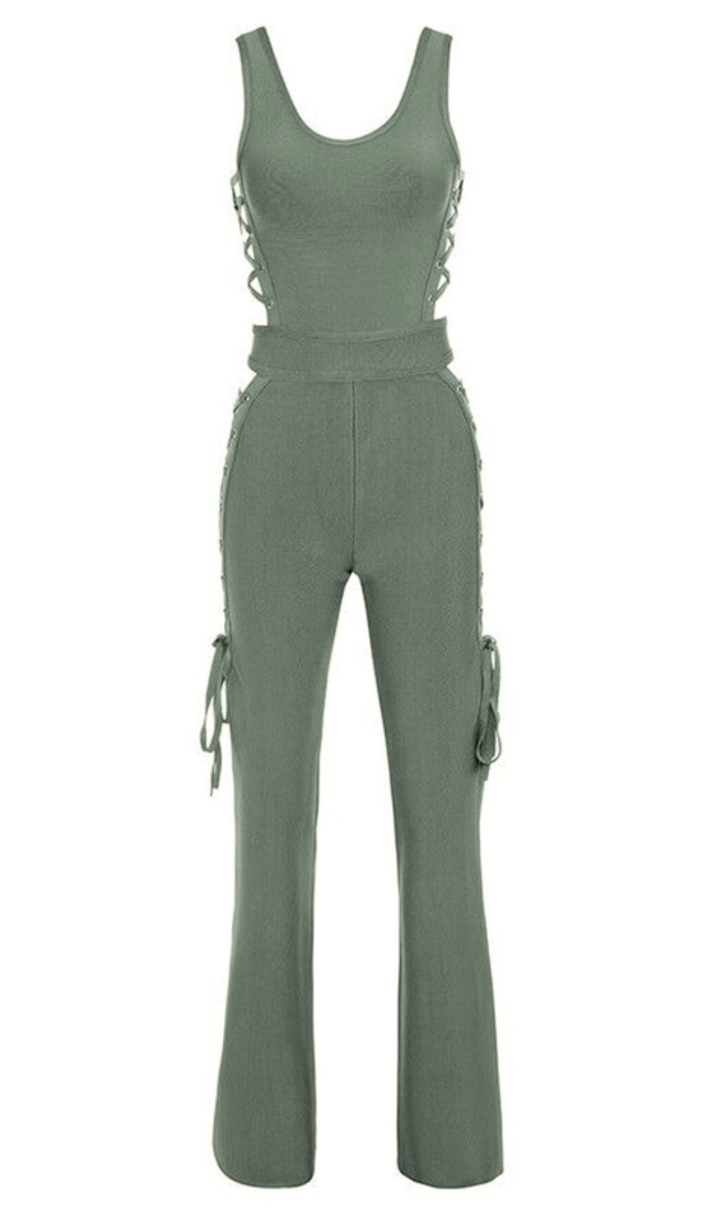 OLIVE GREEN TIE - WAIST JUMPSUIT