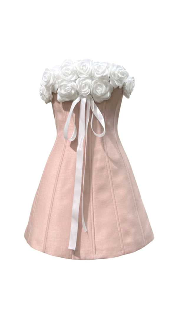 AIIZIE GLADYS STRAPLESS 3D FLORAL CORSET A-LINE DRESS IN PINK - product image