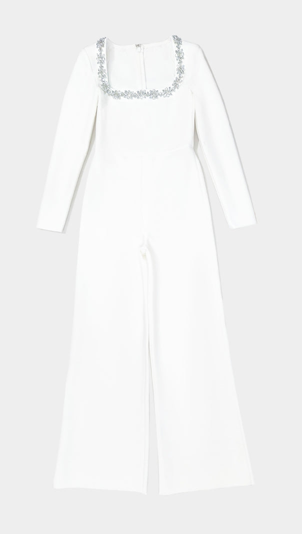 AIIZIE WHITE LONG - SLEEVED JUMPSUIT WITH WIDE - LEG PANTS - product image