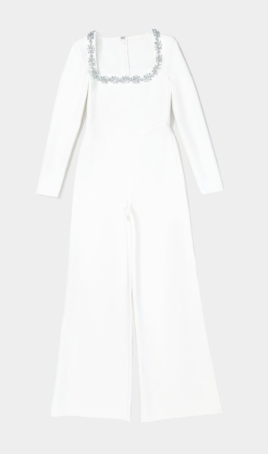 WHITE LONG - SLEEVED JUMPSUIT WITH WIDE - LEG PANTS
