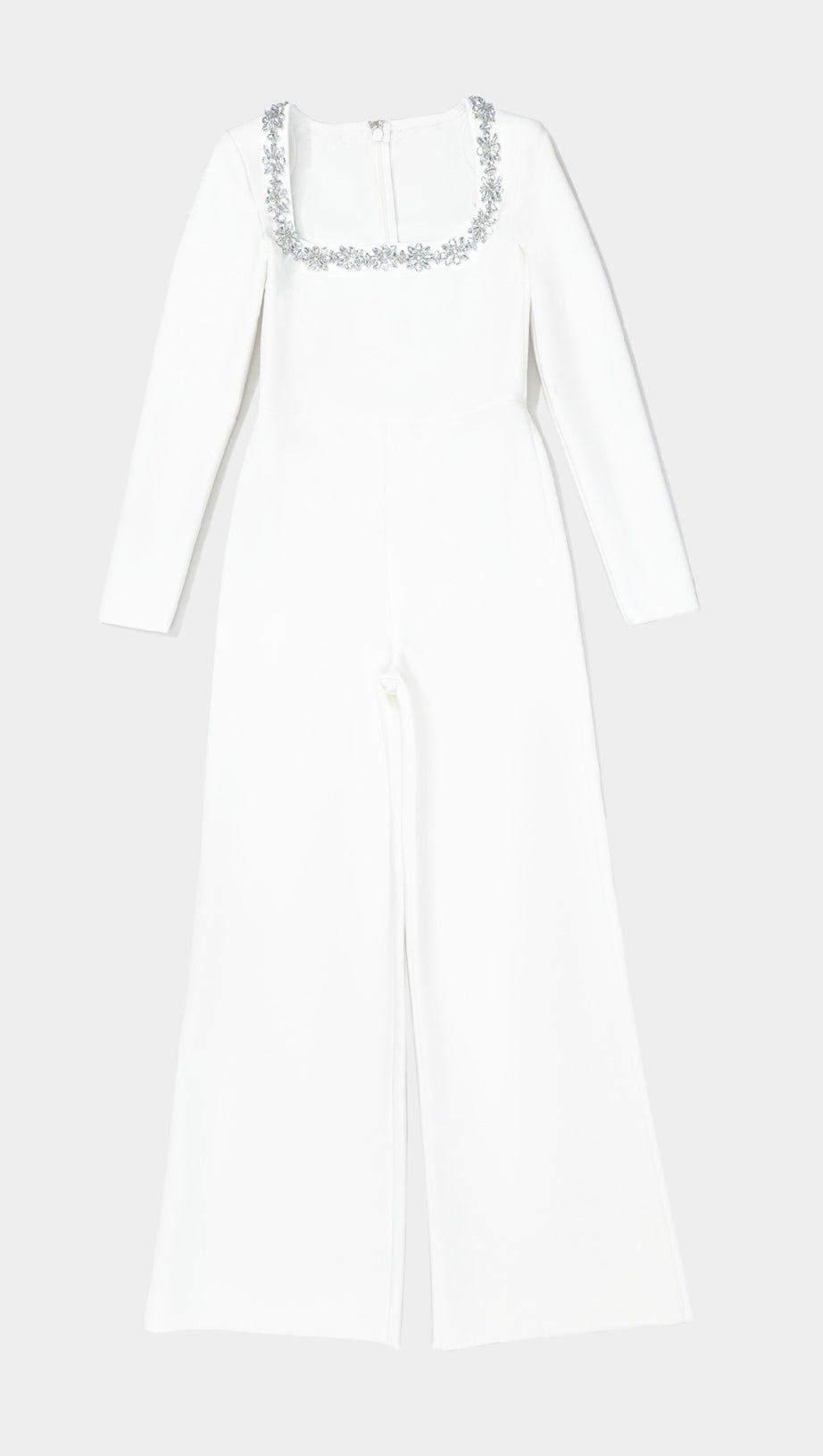 WHITE LONG - SLEEVED JUMPSUIT WITH WIDE - LEG PANTS