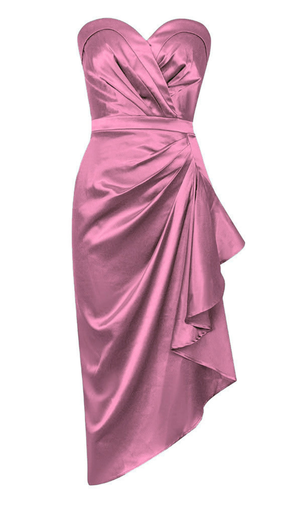 Trägerloses, gerafftes, asymmetrisches Midikleid mit Rüschen in Lila