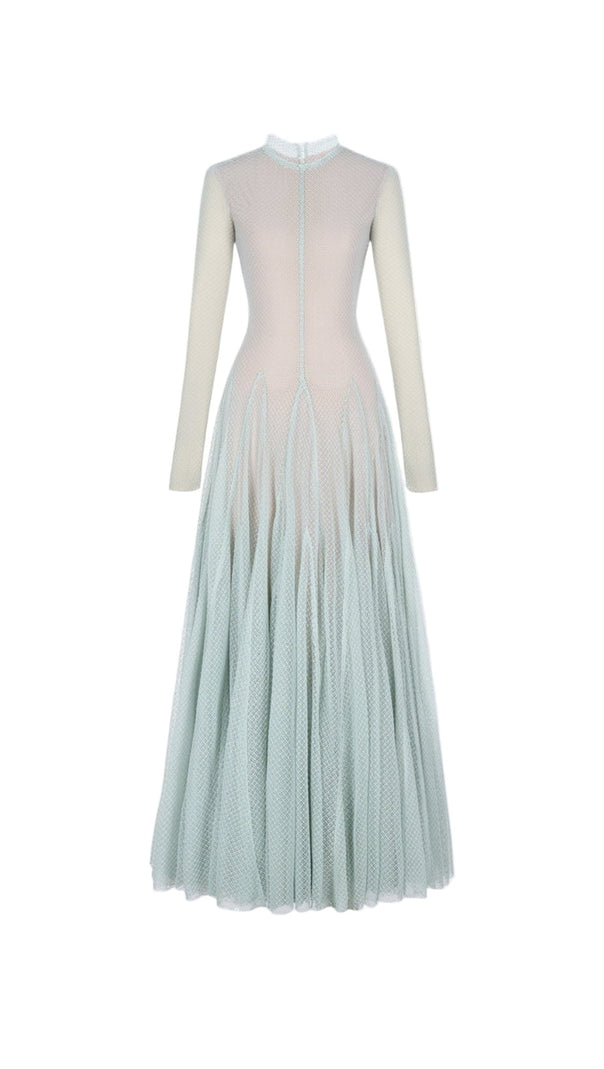 AIIZIE ANILA MINT MESH LONG SLEEVE SLIM MAXI DRESS - product image
