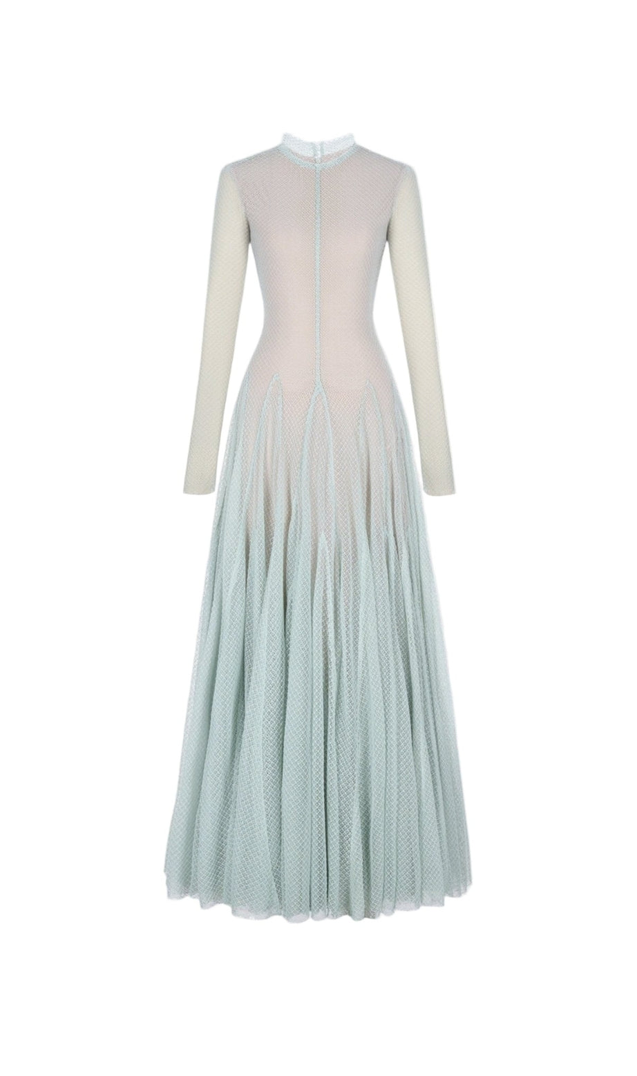 anila mint mesh long sleeve slim maxi dress