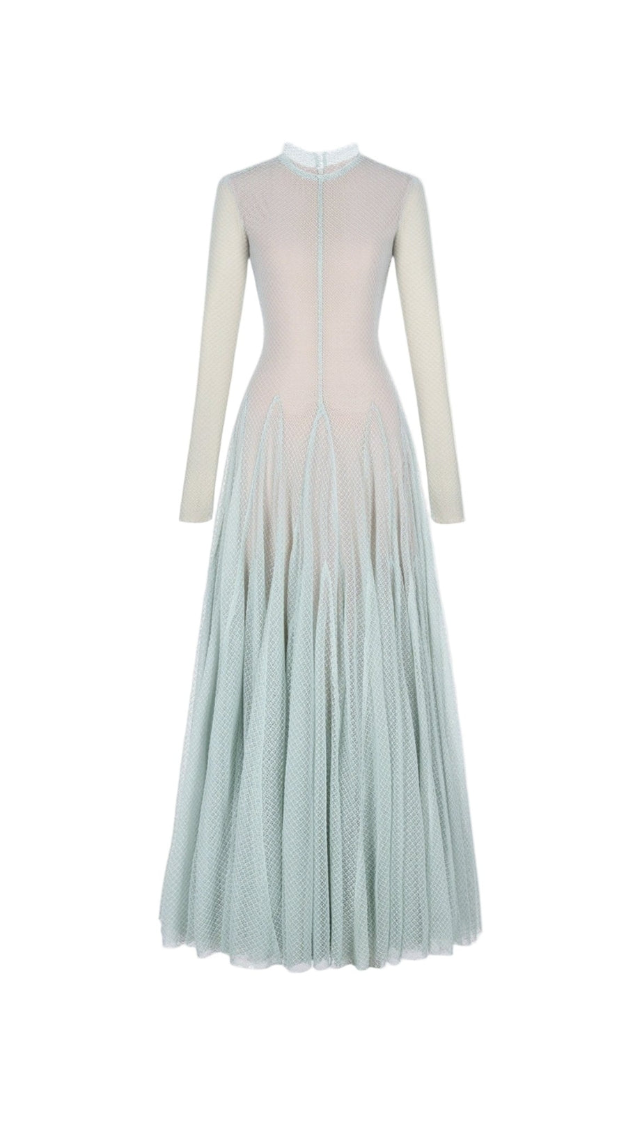 ANILA MINT MESH LONG SLEEVE SLIM MAXI DRESS