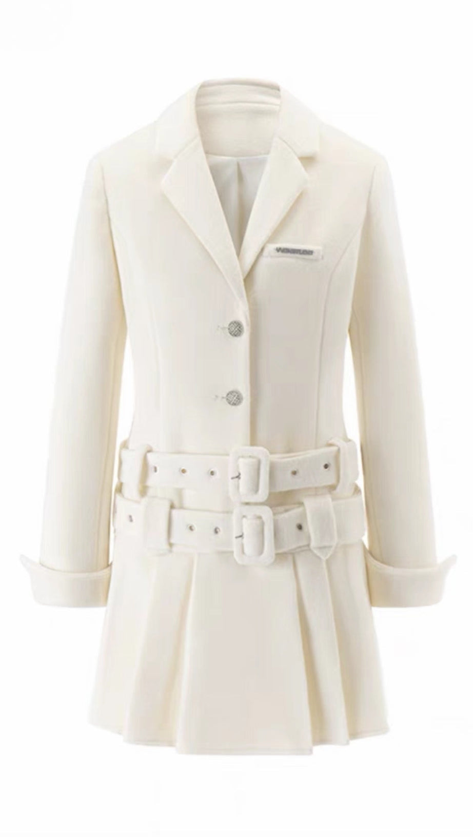 LONG SLEEVE SUIT PLEATED SKIRT IN BEIGE