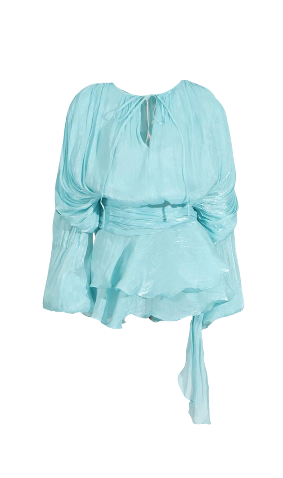 Hermosa – Minikleid mit Ballonärmeln und Rüschen in Babyblau