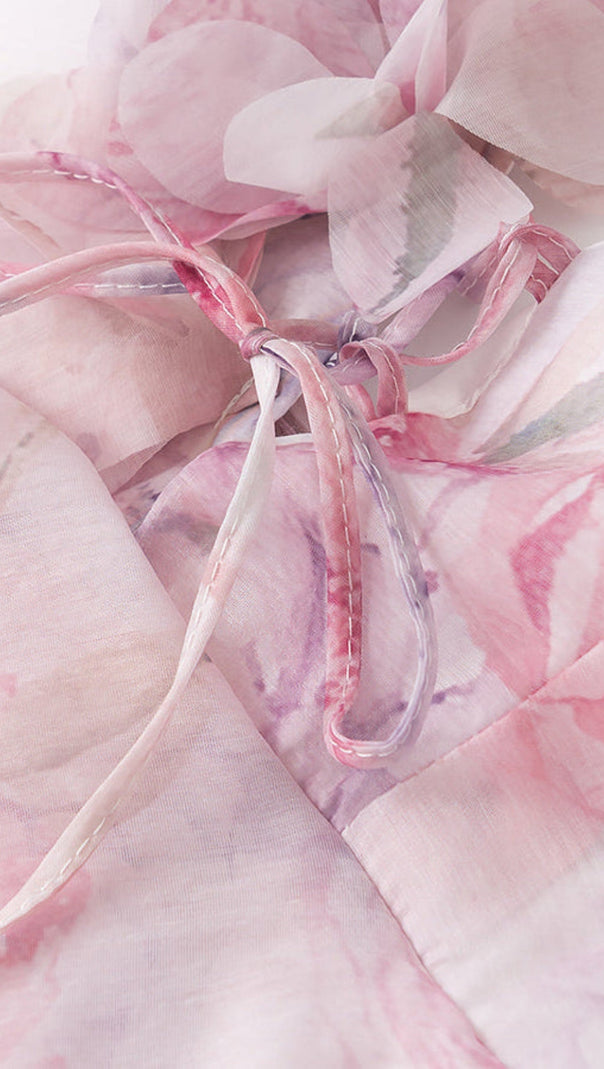 AIIZIE HELEN 3D FLOWER CHIFFON RUFFLE MINI DRESS IN PINK - product image