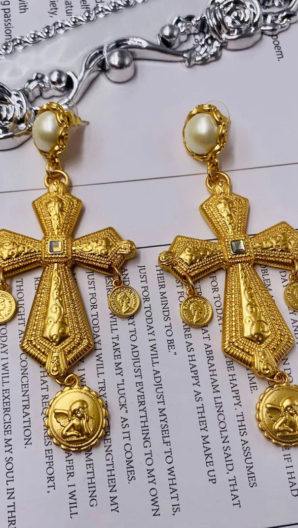 AIIZIE CALLIDA CROSS PEARL EARRINGS - product image