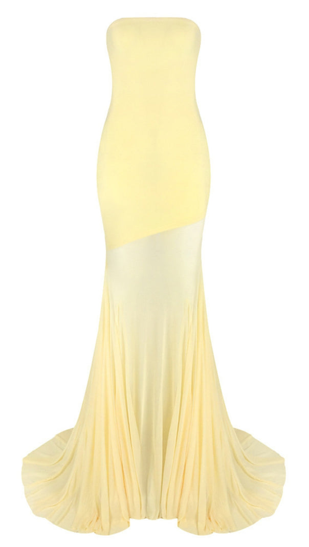 AIIZIE STRAPLESS COLOR BLOCK MERMAID MAXI DRESS IN YELLOW - product image