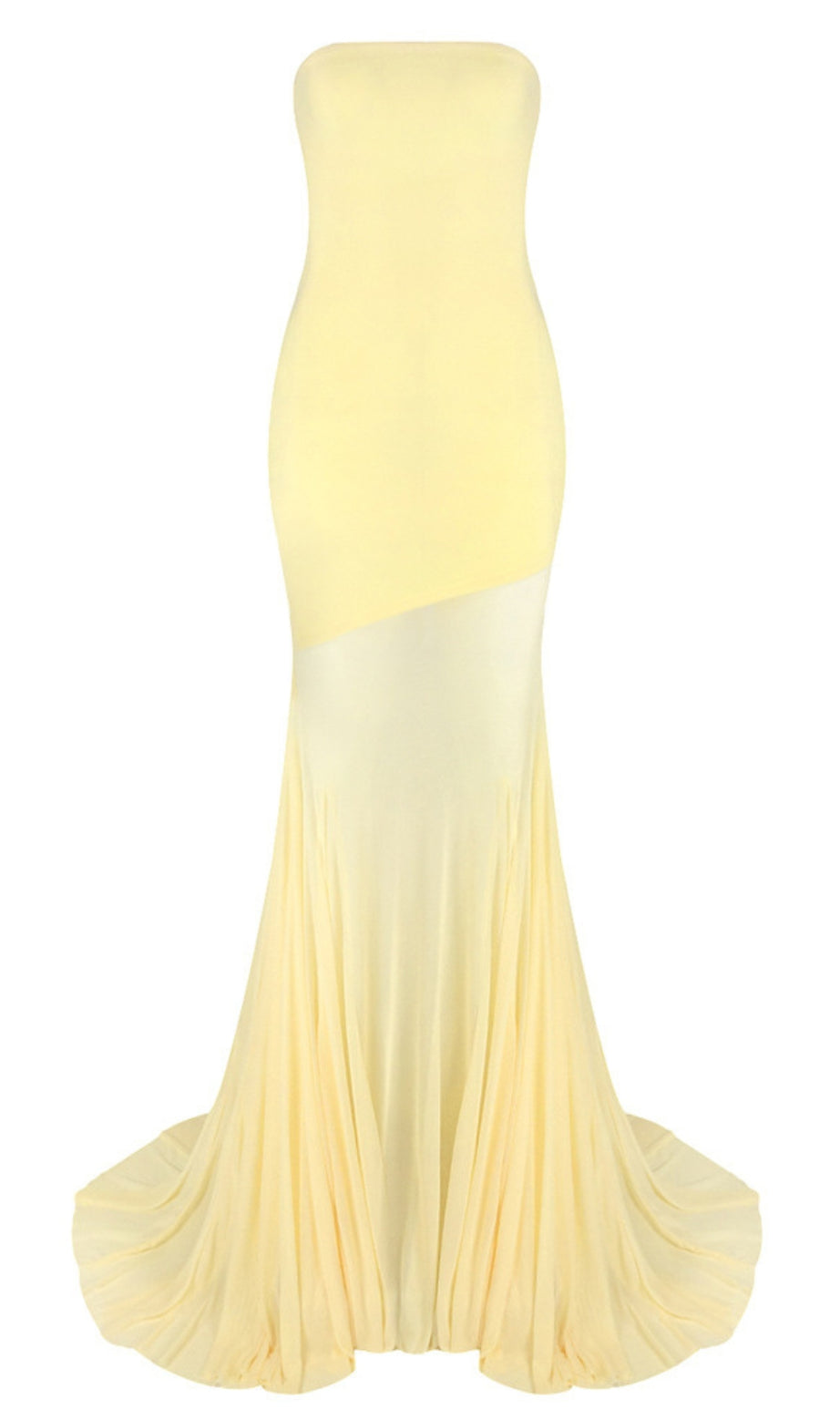 Strapless Color Block Mermaid Maxi Dress in Yellow