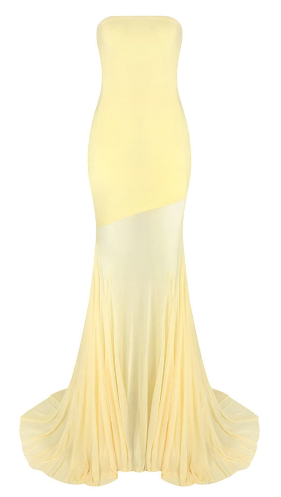 STRAPLESS COLOR BLOCK MERMAID MAXI DRESS IN YELLOW
