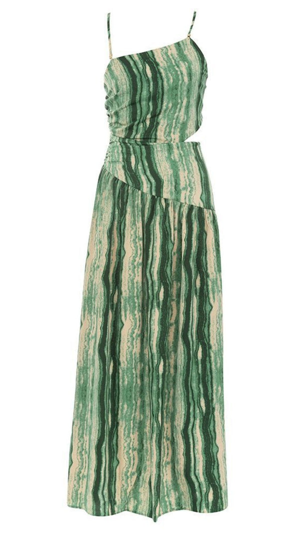 AIIZIE STRIPED CUTOUT ONE - SHOULDER MIDI DRESS IN GREEN - product image