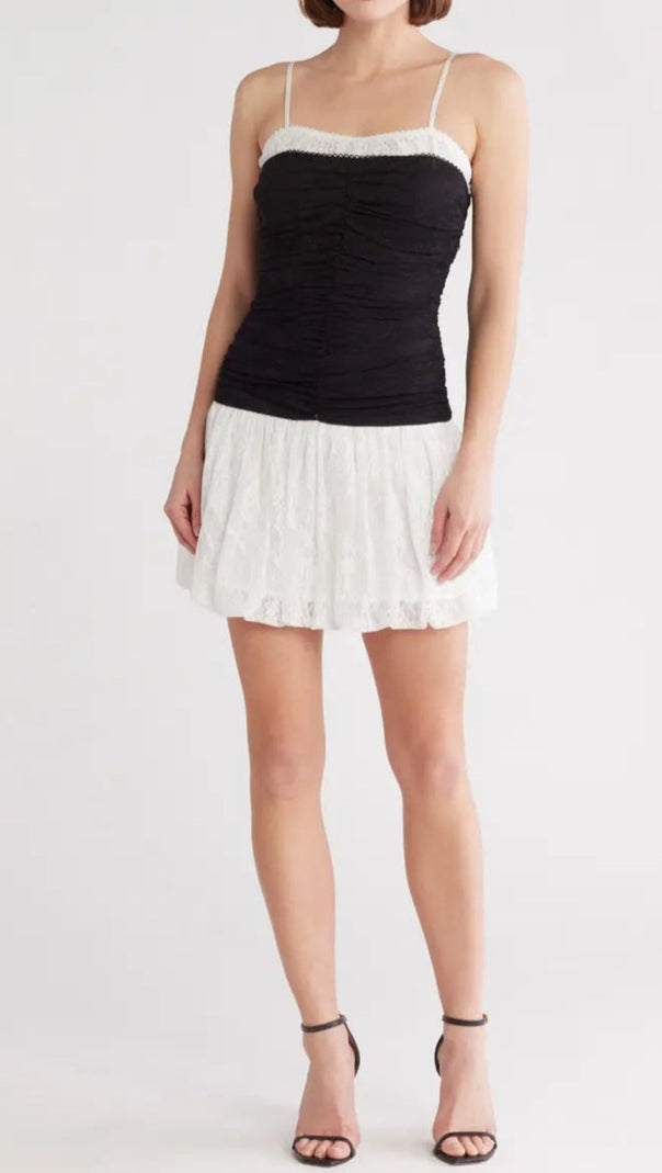 AIIZIE TWO TONE LACE BUBBLE HEM MINI DRESS - product image