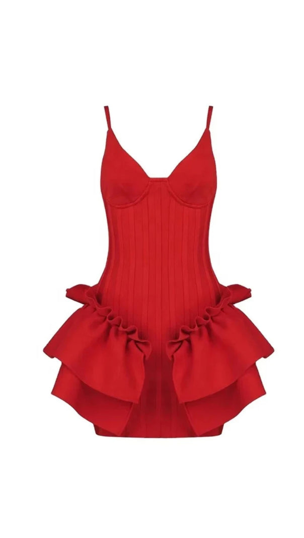 AIIZIE MARCIA SLEEVELESS SEQUINS FLOWER BANDAGE MINI DRESS IN RED - product image
