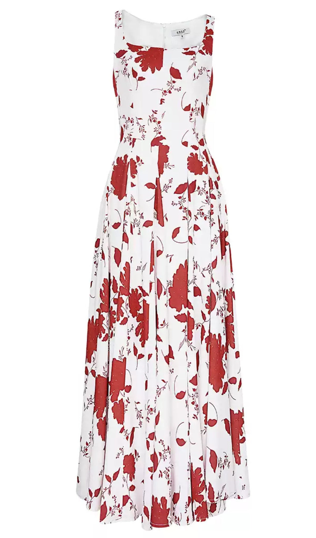 WHITE MAXI DRESS WITH RED FLORAL PRINTS AND SQUARE NECKLINE