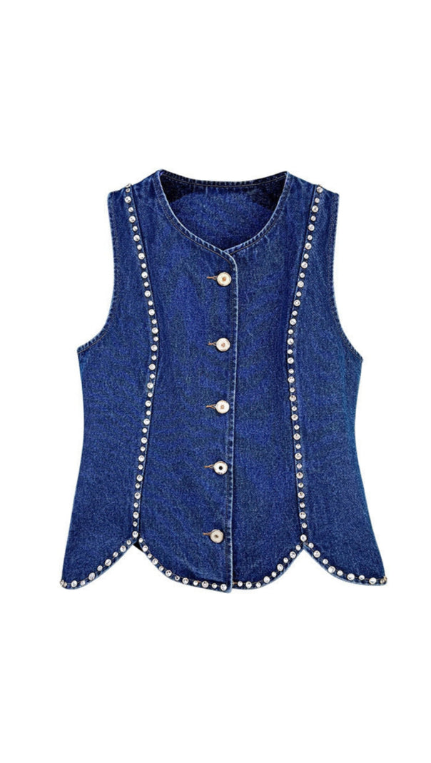 AIIZIE RHINESTONE DENIM TOP IN BLUE - product image