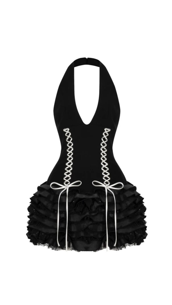 AIIZIE TRISTA LACE UP HALTER NECK RUFFLE MINI DRESS - product image