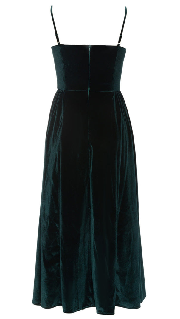 AIIZIE VELVET STRAPLESS MIDI DRESS IN DARK GREEN - product image