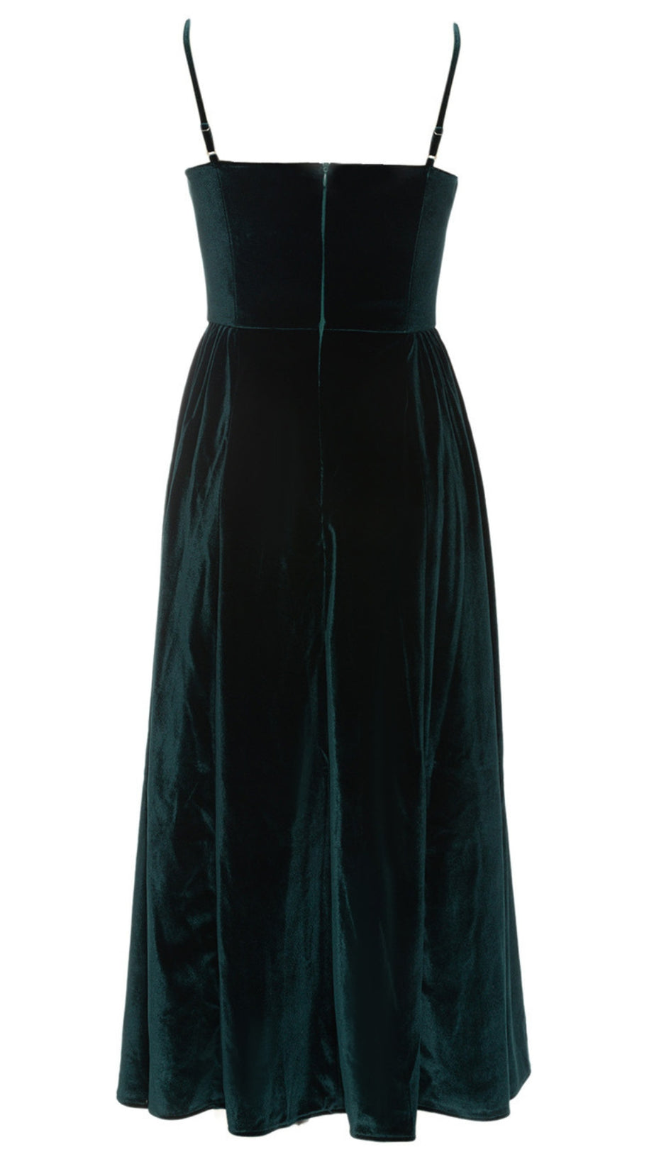 VELVET STRAPLESS MIDI DRESS IN DARK GREEN