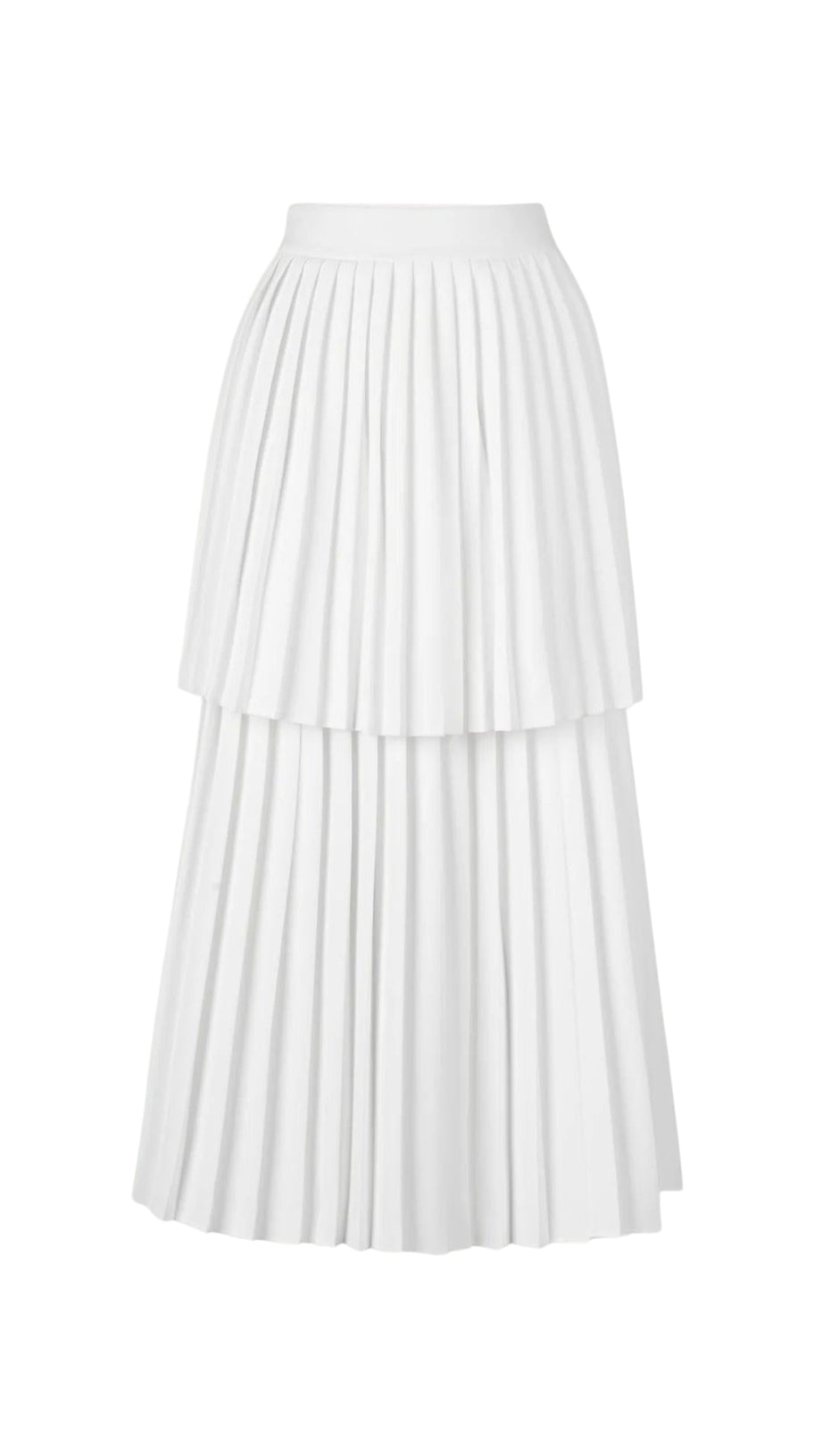 COMPLETO CON GONNA A STRATI PLISSETTATA SENZA MANICHE IN BIANCO