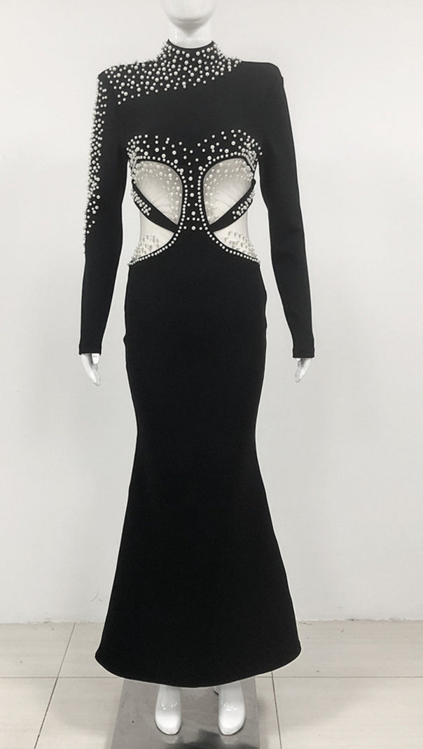 AIIZIE PEARL - EMBELLISHED CUTOUT MERMAID GOWN IN BLACK - product image